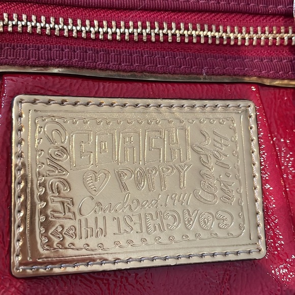 Coach Poppy Patent Leather Sachel Handbag 15868 Red - Picture 5 of 9
